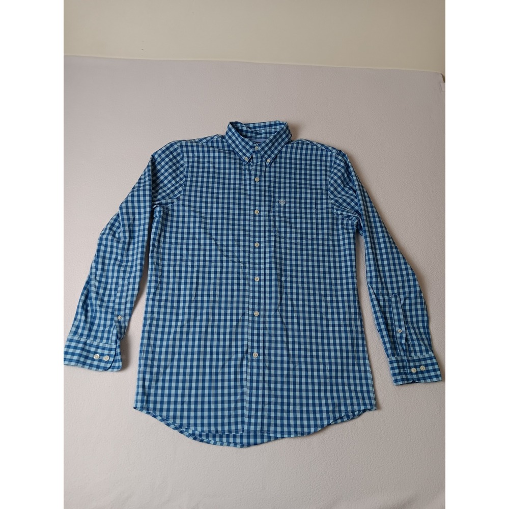 Chaps Mens Blue Gingham Stretch Easy Care Long Sleeve‎ Button Down Shirt Small